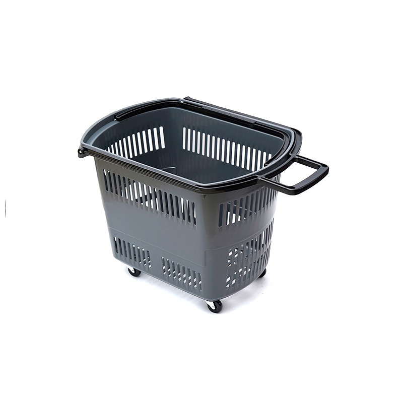 2 Handles Durable Shopping Hand Basket With Four Wheels
