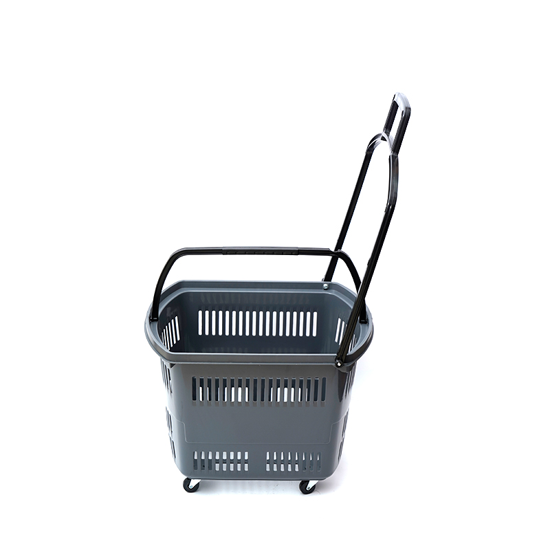 2 Handles Durable Shopping Hand Basket With Four Wheels